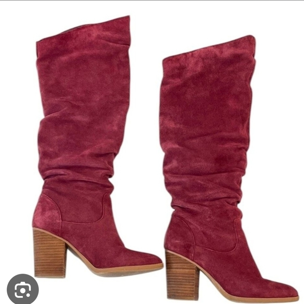 Nine West Abeegd Wine Leather Upper Heeled Boots Size 8.5